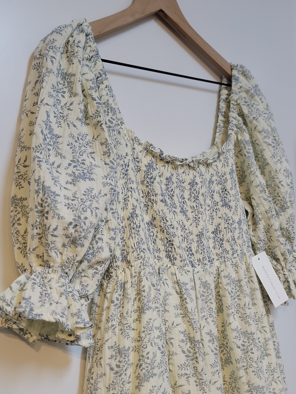 Livvy Smocked Floral Maxi Dress in Blue Foliage - Bump Friendly - Picture 3 of 11